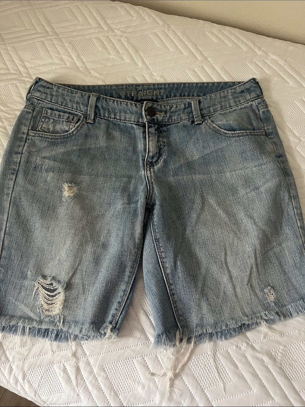 New York & Company Light Blue Distressed Denim Jean Shorts